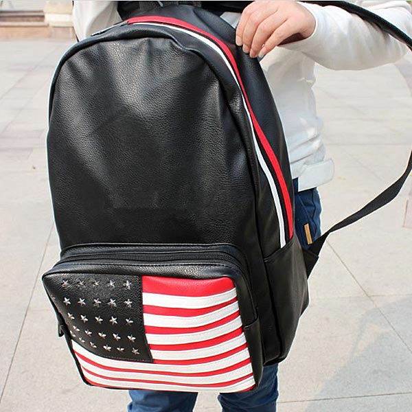 Fashion Preppy Style American Flag Bag Rivets Backpack PU Leather Backpack